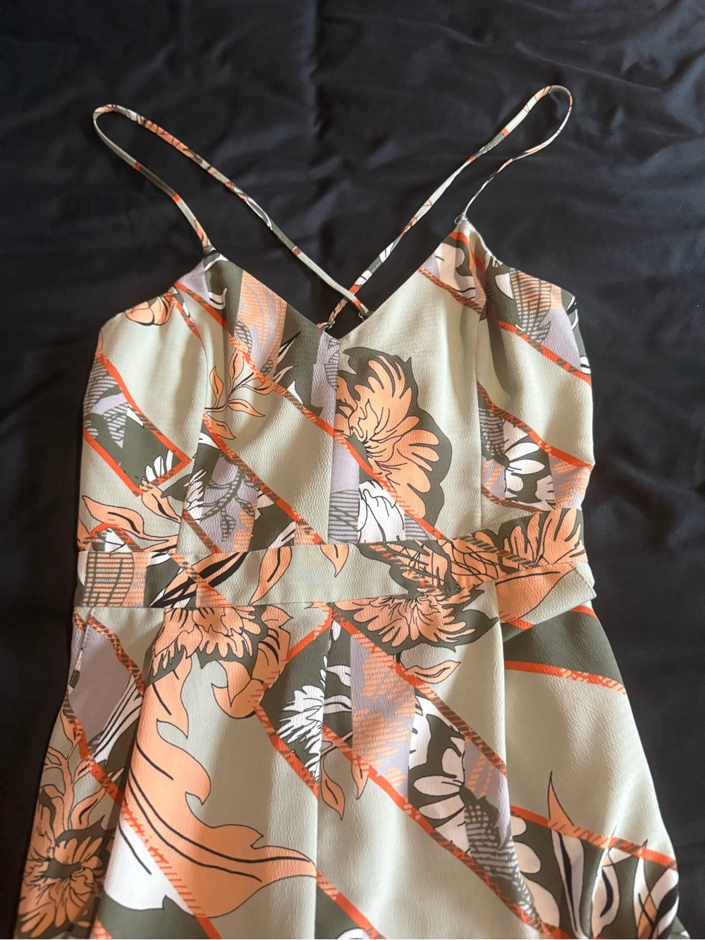 River Island Olive Green and Peach Floral Jumpsuit